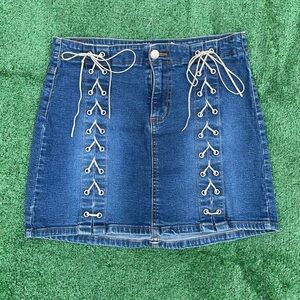 Y2K Lace Up size 7/8 Bubblegum Blue Denim Mini Skirt